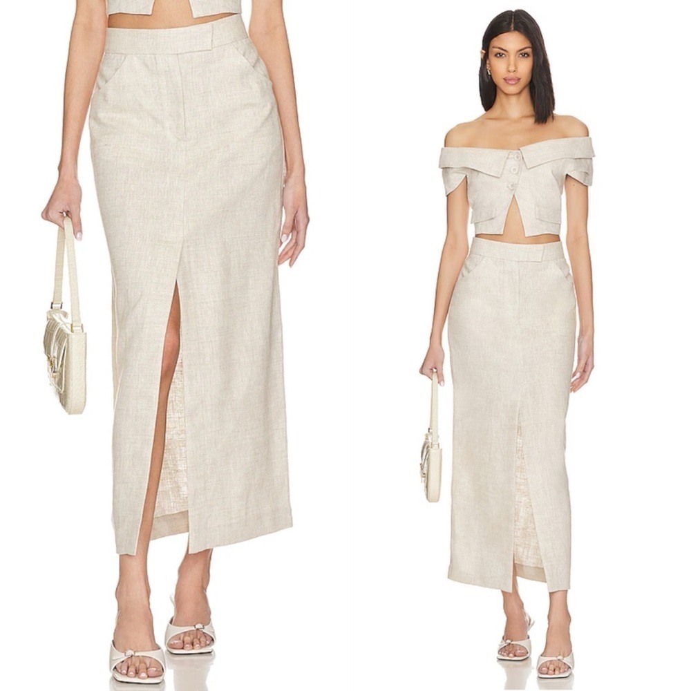 L’Academie from Revolve Orsina Maxi Skirt in Natural Linen Cotton Blend - Picture 2 of 9